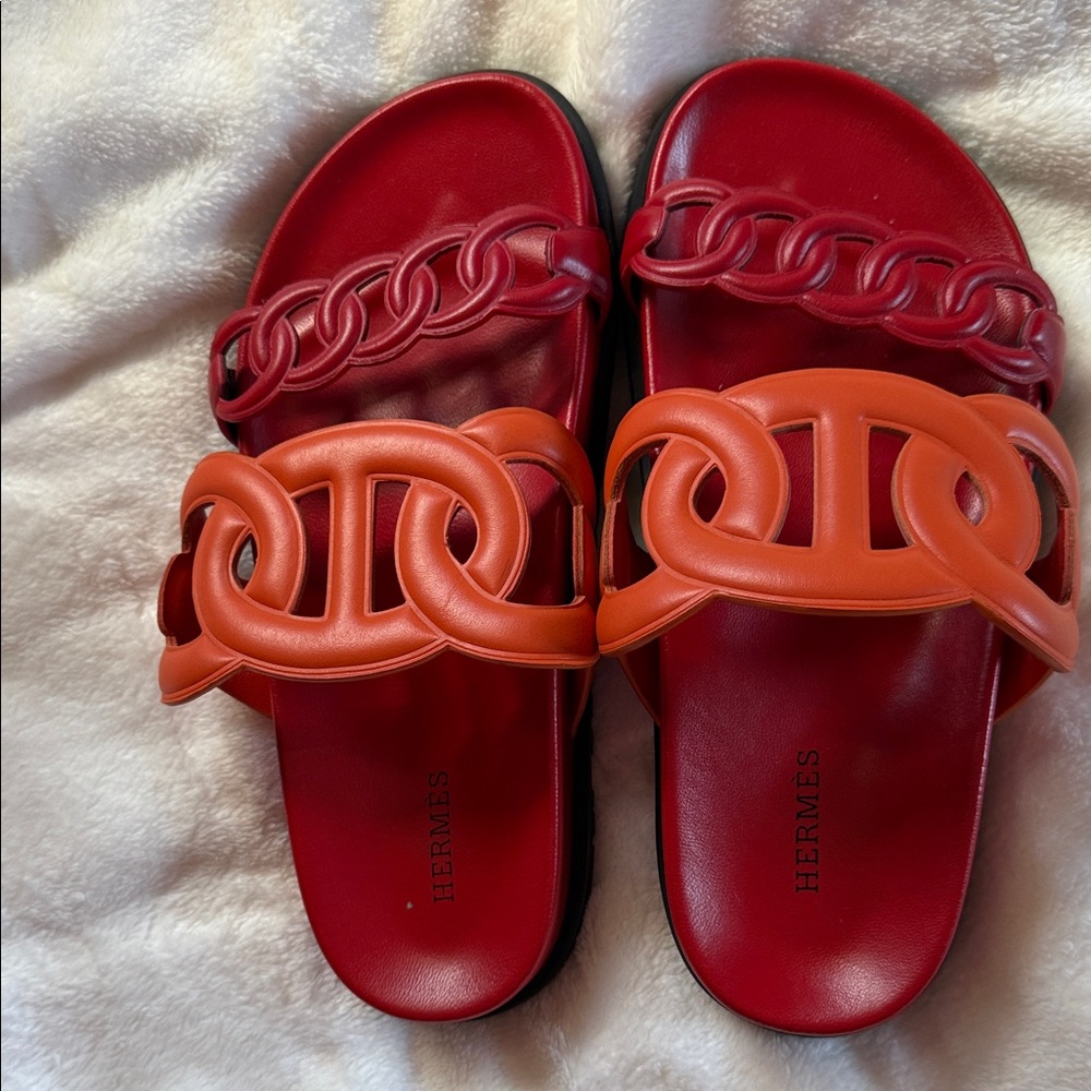 Hermes Red and Orange Chain Sandals